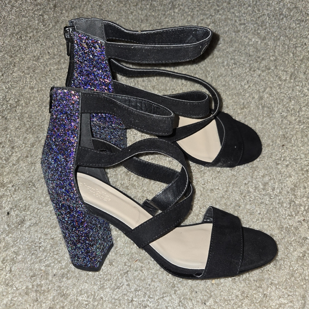 Black and Glitter Women's Chunky Heels